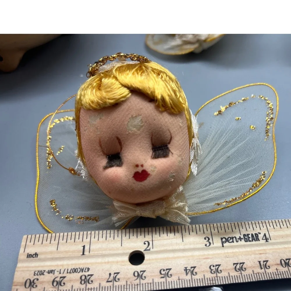 Vtg Christmas Angel Net Stocking Wire Rhinestone Japan‎ OrnamentSet of 4 *read*